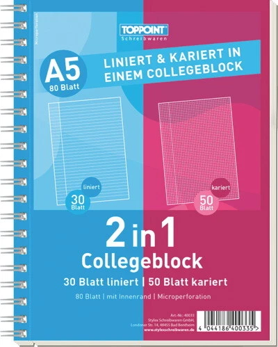 Duo Collegeblock DIN A5 50 Bl. kariert 30 Bl liniert - Bild 1 von 1