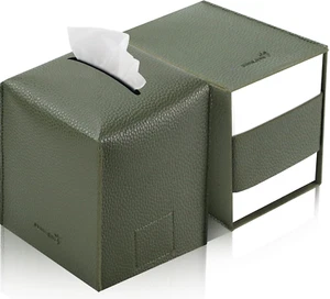 Tissue Box Cover 5X5X5'' PU Leather Tissue Holder Square Tissue Cube Box Organiz - Picture 1 of 12