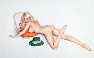 Alberto Vargas : PIN-UP Girl with Green Hat : Archival Quality Art Print - Picture 1 of 2