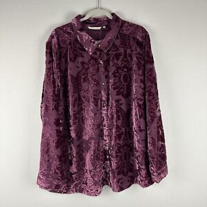 NEW Soft Surroundings Purple Floreat Velvet Long Sleeve Button Up Shirt Size 3X