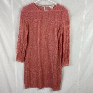 Sundance Silk Embroidered Sheer Long Sleeve Dress Size 4 Peach Coral - Picture 1 of 10