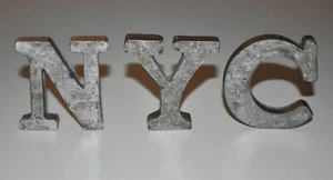 NYC Distressed Galvanized Steel 3 Letter Display Decorative L 2 1/4" W 2 /14" - Picture 1 of 4