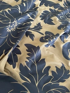 Zoffany Brocade Curtain Fabric Slate Blue & Gold design (ZNA J01005) - Picture 1 of 8