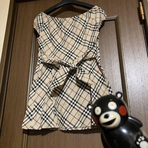 Abito Burberry London blu etichetta linea A senza maniche cotone fantasia quadri