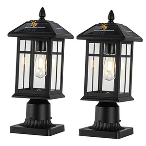 Solar Post Lights 2 Packs, Waterproof Post Lantern with Pier 2-Pack Solar Black - Picture 1 of 7