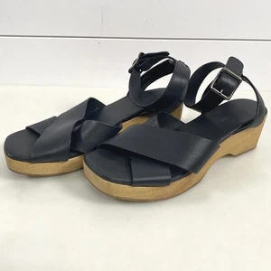 Everlane Shoes Womens Size 7 Sandals Clogs Platform Wooden Heel Buckle Leather - Picture 1 of 15