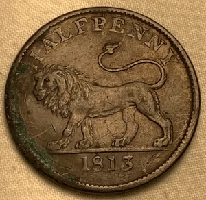 1813 United Kingdom Colonial Halfpenny Token - Picture 1 of 2