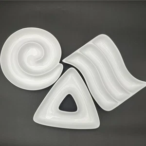 Crate & Barrel Appetizer Snack Dishes White Porcelain Party Set of 3 Plate Trays - Picture 1 of 13