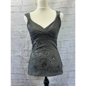 Jane Norman Y2k 2000's Silver Grey Metallic Top Size 10 Fits 8 Festival Sequin - Picture 1 of 9