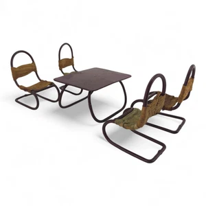 Puppenhaus Möbel - Bauhaus Stil - Tisch & 4 Stühle - Metallrohr 1950er Vintage - Bild 1 von 4