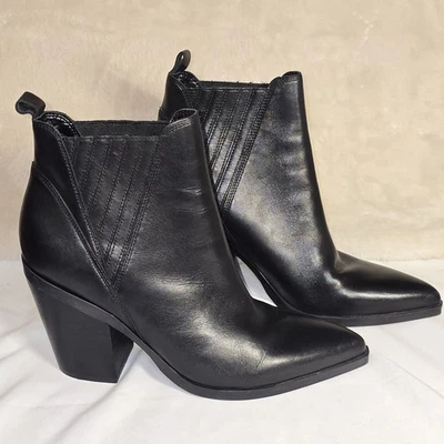 Marc Fisher LTD Gadri Black Leather Ankle Boots Women’s 9M Pointed Toe Western - Image 1 of 4