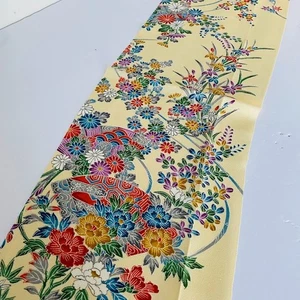 Classic Flora #C 7x60 LONG Vintage Japanese Kimono Silk Fabric Panel RU26 - Picture 1 of 7