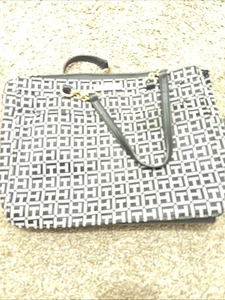 Tommy Hilfiger Negro/Tostado/Azul Marino Logo Monograma Bolso de Mano Acentos Dorados - Imagen 1 de 11