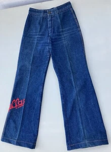 Jeans de mezclilla Guebelli vintage años 70 cintura talla 26 pulgadas pierna ancha Dallas bordados - Imagen 1 de 15