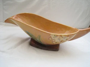 1948 ROSEVILLE POTTERY “WINCRAFT” #227-10 13 1/2L x 4” CENTER BOWL MODERNIST STR - Picture 1 of 8