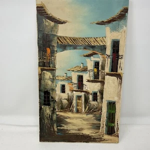 R. Domez Spanish Courtyard Original Oil Painting On Canvas Measuring 9.5" x 16" - Picture 1 of 6
