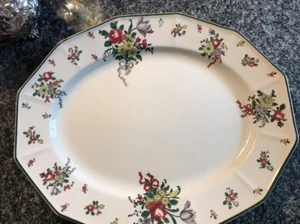 ROYAL DOULTON "OLD LEEDS SPRAY" 16 in" OVAL PLATTER, GREEN RIM - Picture 1 of 9