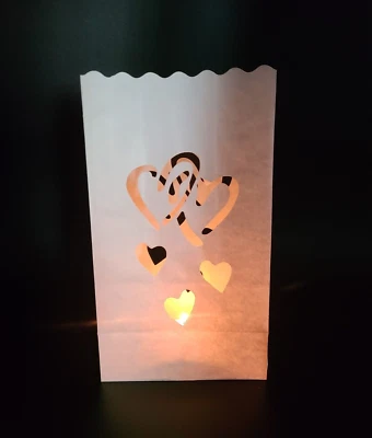 50 Bolsas Luminarias Corazón Entrelazadas-Blanco Boda San Valentín Romance Luminaria Foto 1 de 4
