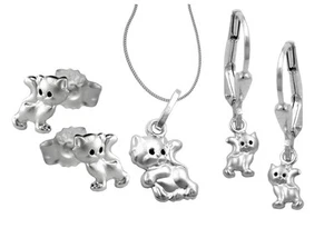 925 ECHT SILBER *** Katze Kätzchen Kinder Ohrstecker-Anhänger-Ohrhänger-Kette - Picture 1 of 10