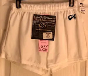 GK MENS X-SMALL #1817 COMPETITION SHORTS WHITE N/S GYMNASTIC RUNNING GYM AXS NWT - Picture 1 of 8