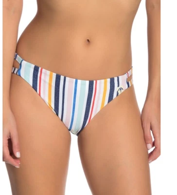 Splendid Gray Malin Stripe Double Strap Bikini Bottoms Multi Size L 2423 - Image 1 of 2