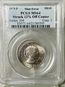 1979 Mint Error Susan B. Anthony Dollar $1 PCGS MS64 Struck 12% off Center #9393 - Picture 1 of 4