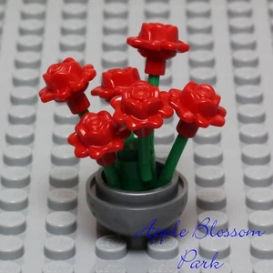 NEW Lego Friends Minifig SILVER FLOWER POT Red Rose Roses Flowers Green Plant - Picture 1 of 3