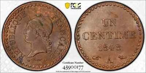 1848-A France 1c PCGS MS62 BN - Picture 1 of 2