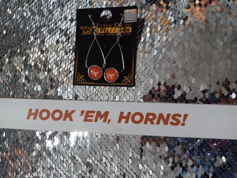Texas Longhorns Orange Domed Charm Silver Wire Hook Earrings, Slap Bracelet Cover