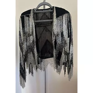 Giacca blazer NastyGal impreziosita con paillettes e perline frange metalliche e nappa taglia 0 - Foto 1 di 8
