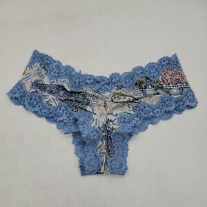 Victorias Secret Lace Floral Blue Paisley Bikini Panty Womens sz S NWOT