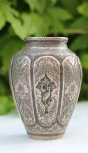 Antique museum masterpiece heritage silver 84 vase handmade needle engraving - Picture 1 of 12