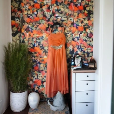 Vestido Rosa Mariposa Coral Niñas Talla 16 Boda Formal Plateado Estrás Plateado Foto 1 de 4