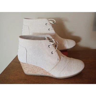 Botines Toms Metálicos Lino Desierto Cuñas Tacones Corcho Talla 11 Blanco Crema Bota Foto 1 de 4