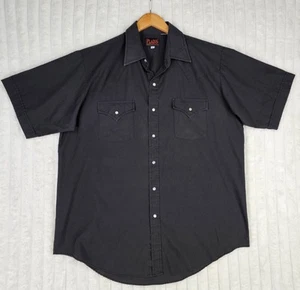 Plains Westernwear Pearl Snaps Black Short Sleeve Button Down Collared Shirt L - Picture 1 of 6
