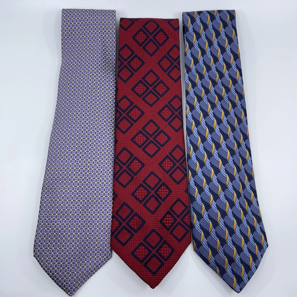 Лот из 3 дизайнерских мужских ШИРОКИХ галстуков с геометрическим узором BVLGARI CHARVET ALTEA - Изображение 1 из 4