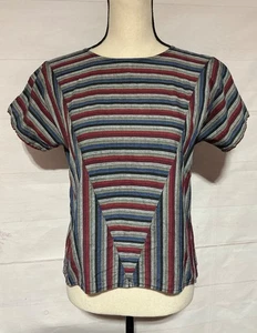 Vintage 1980’s Santa Cruz Button Down Back Striped Cotton Top Blouse Shirt - Bild 1 von 7