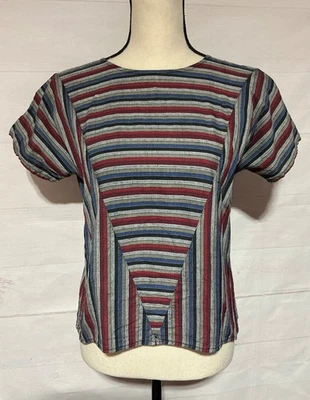 Vintage 1980’s Santa Cruz button down back striped New Wave top blouse shirt - Image 1 of 4