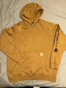 Carhartt Hoodie Brown Pullover Loose Fit Mid Weight Sleeve Graphic Mens Large - Picture 1 of 6