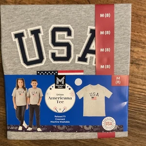 Members Mark Kids Unisex Relaxed Fit Crew Neck Unisex Americana Gray Tee Sz 8 - Picture 1 of 2