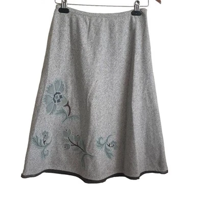 J Jill Women Skirt 4 Side Zip Floral Applique Lined Speckle Brown Cottage Fairy - Image 1 of 4