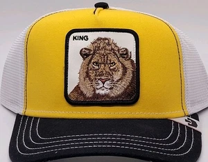 Sombrero de camionero Goorin Bros The Farm negro/amarillo MVP King Lion - nuevo con etiqueta - Imagen 1 de 7