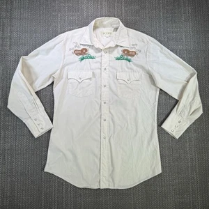 Vtg Hoofs Western Shirt Mens M Beige Pearl Snaps Caravan Lurex Gripper Embroider - Picture 1 of 19