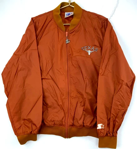 Vintage Texas Longhorns Football Starter Full Zip Nylon Jacket Large Brown Ncaa Cover