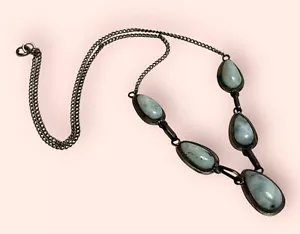 BEAUTIFUL ART DECO Antique Vibtage 925 SILVER NECKLACE WITH LARIMAR Teardrop 20” - Picture 1 of 8