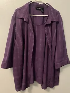 Maggie Barnes 3X 26/28 Purple Window Pane One Piece Tank Blouse Short Sleeve - Picture 1 of 7
