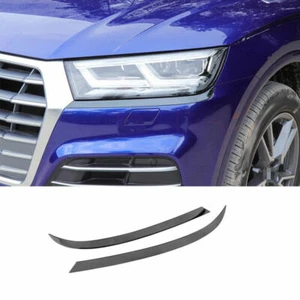 For Audi Q5 2018-2022 2023 Black Titanium Front Headlight Lamp Eyebrow Trim 2PCS - Picture 1 of 6