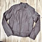 GUESS LOS ANGELES | Brown Vegan Leather Moto Jacket Zipper Quited | Size Large