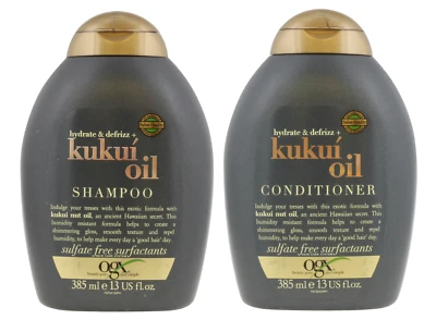 DUO OGX Hydrate & Defrizz+ Kukui Oil Shampoo + Conditioner 2x385ml Sulphate Free