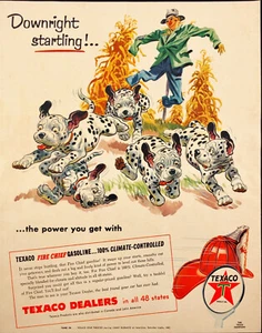 1955 Texaco Fire Chief Gasoline Vintage Print Ad Dalmation Puppies Running - Picture 1 of 1